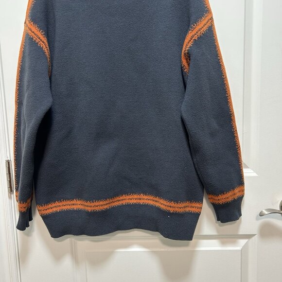 Vintage Kama Men Sweater Retro Crew Neck 80s Graphic Pullover Blue Orange Medium - Picture 9 of 11